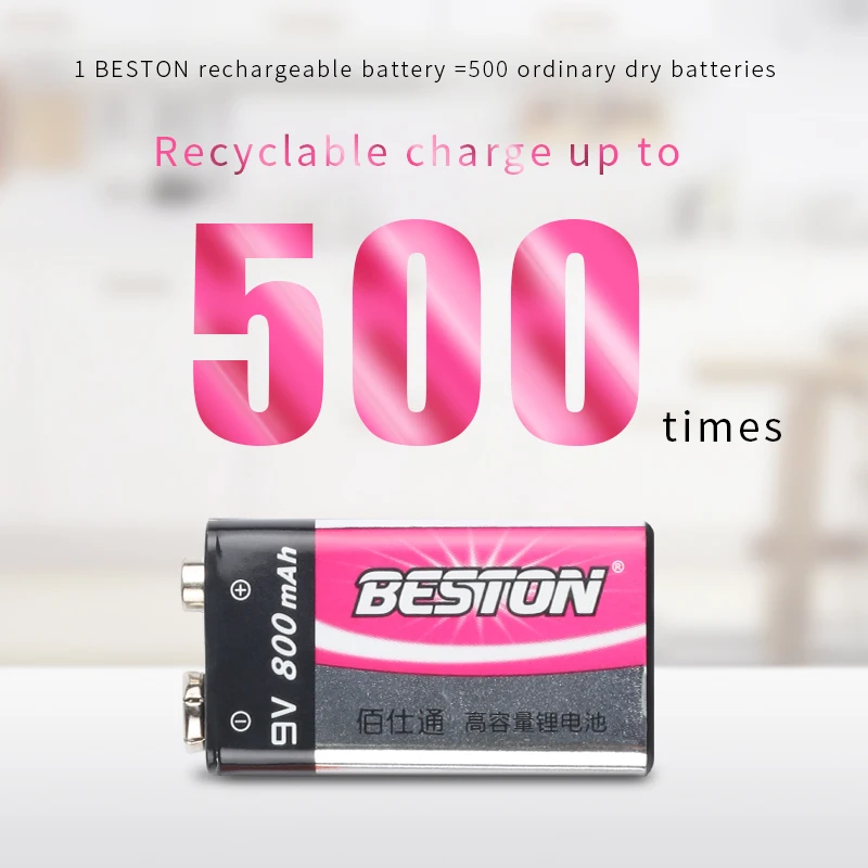 BESTON 2 bay smart 9V Rechargeable  LI-ion Lithium Battery charger plus 9V 800mah battery kits