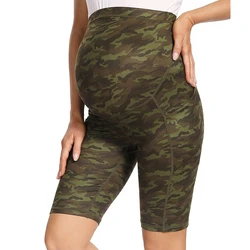 Custom Motherhood fitnesswear sublimation Camouflage  printed 4 way stretch nylon spandex Maternity bike shorts