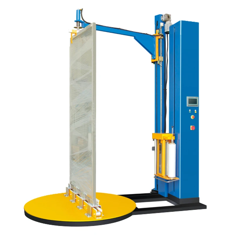 Top plate pre-stretch pallet door wrapping machine