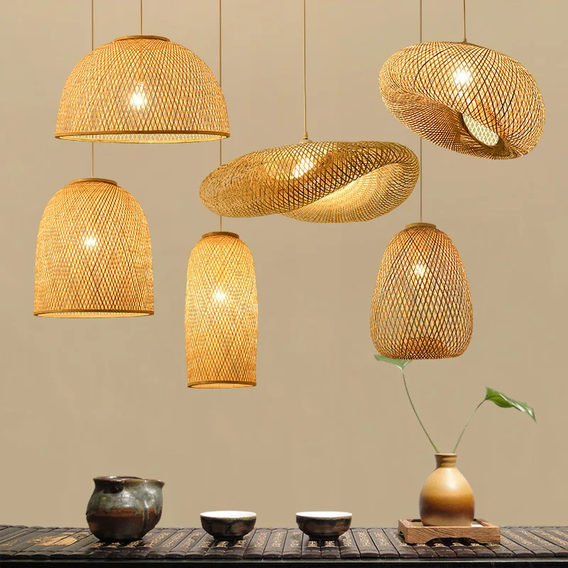 Modern restaurant decorate chandelier bamboo weaving light Rattan bamboo light fixture suppliers
