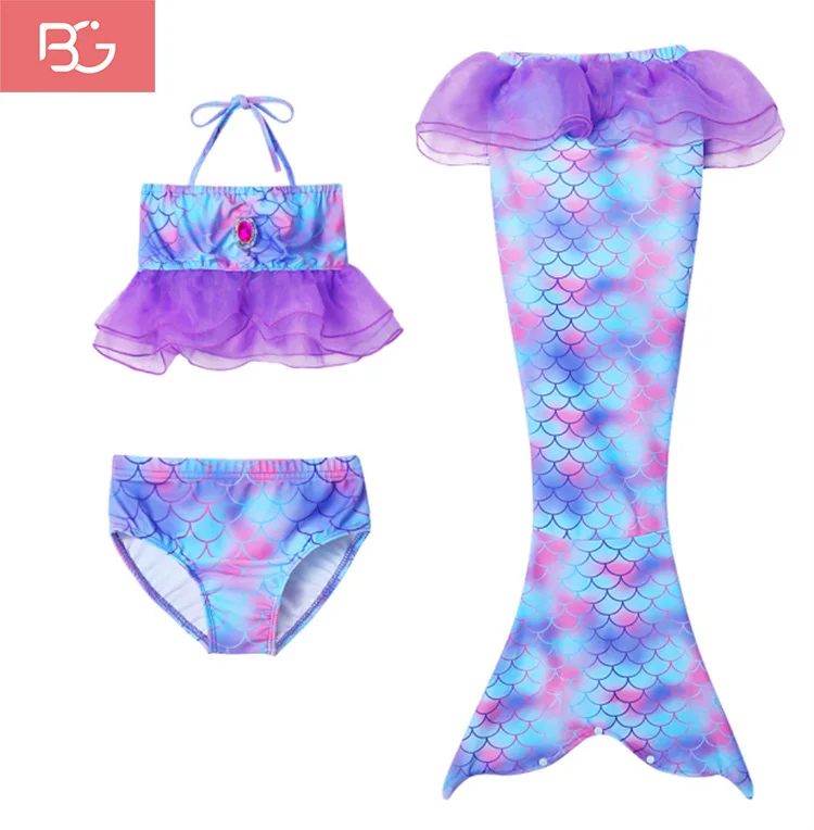 B&G Children Swimsuit 3-piece set kids Girls Swimwear mermaid tail for swimming