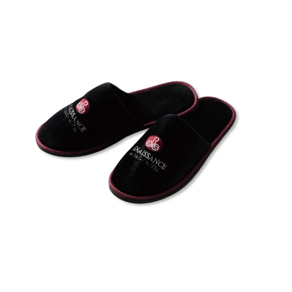 Custom High Quality Comfortable Black Disposable Hotel Slippers With Logo