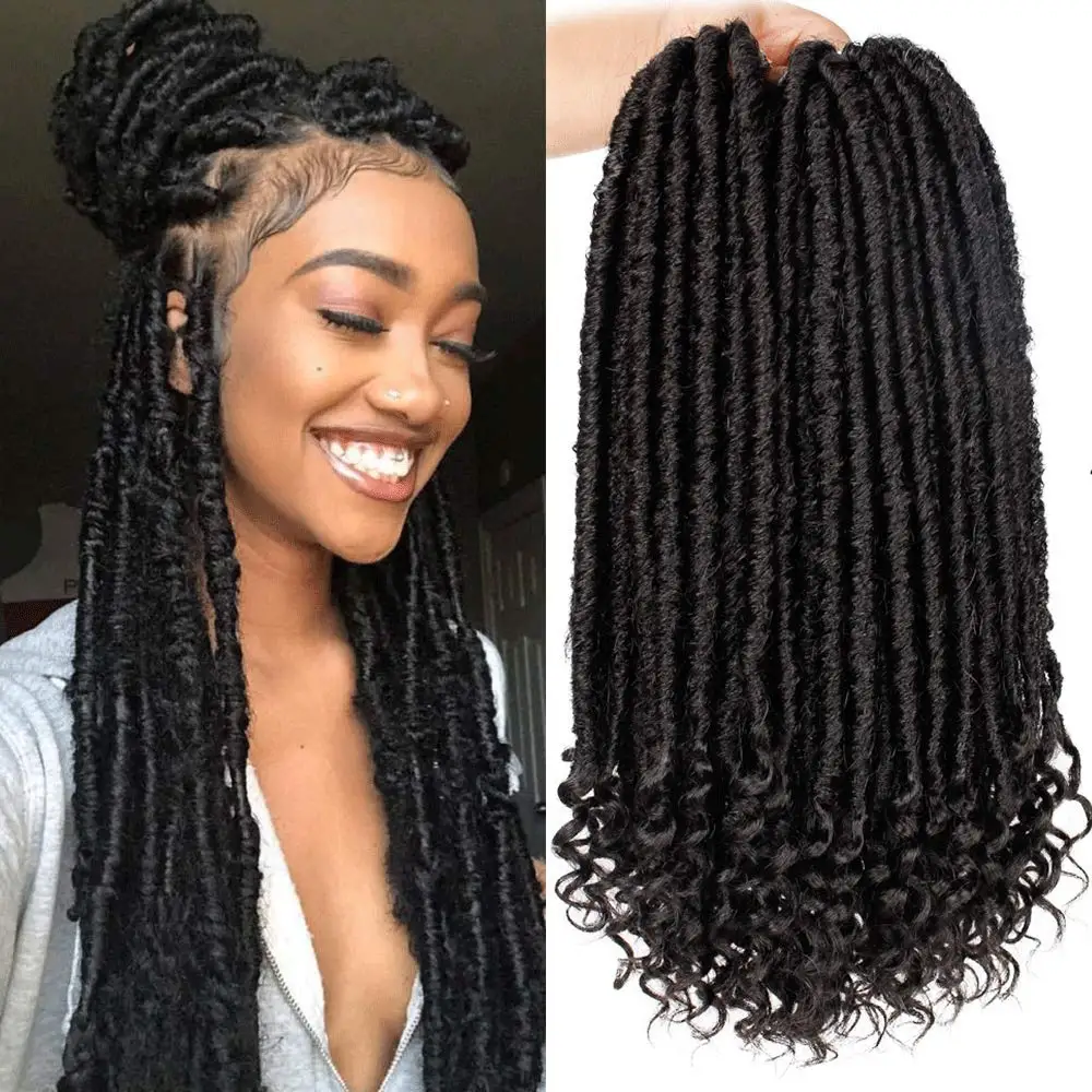 Wholesale crochet hair vendors pre - looped goddess locs crochet braids crochet braid hair faux locs with curly ends wavy faux