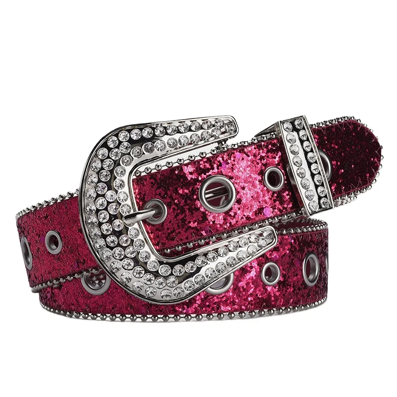 Hot-Selling Rhinestone Artificial Diamond Belt Ladies Personality Fashion Ins Dark Design Hollow  Eyelet Beaded Belts