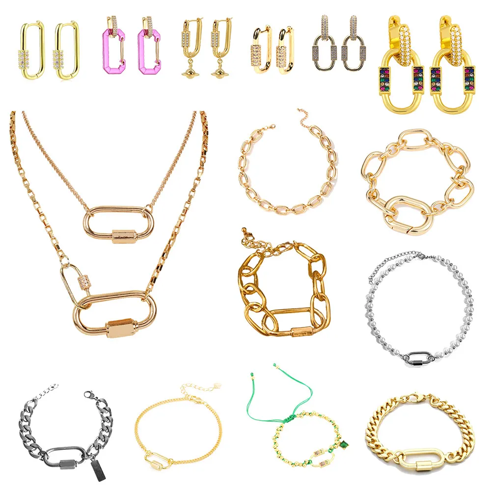 mini small tiny men lock silver gold pendant chain titanium carabiner clasp necklace