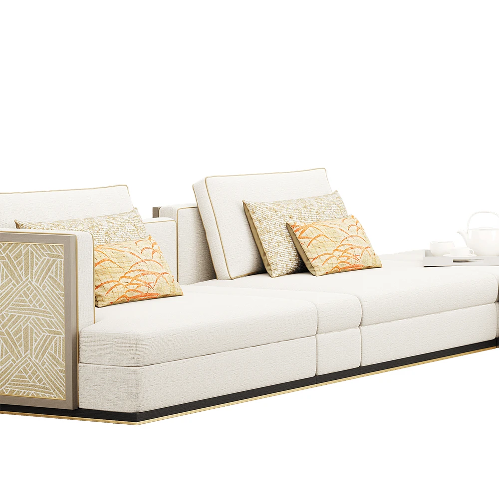 Foshan furniture Italian Luxury Modern L-Shaped Fabric Sofa High-End Combination for Villa Apartments
