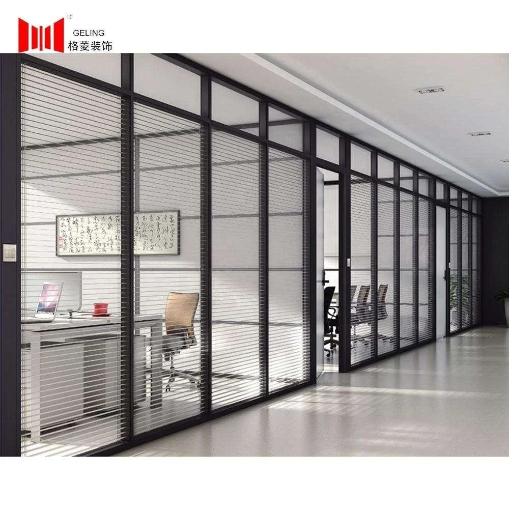 2021 hot sell double tempered glass aluminum frame fixed office partition house wall with shutter