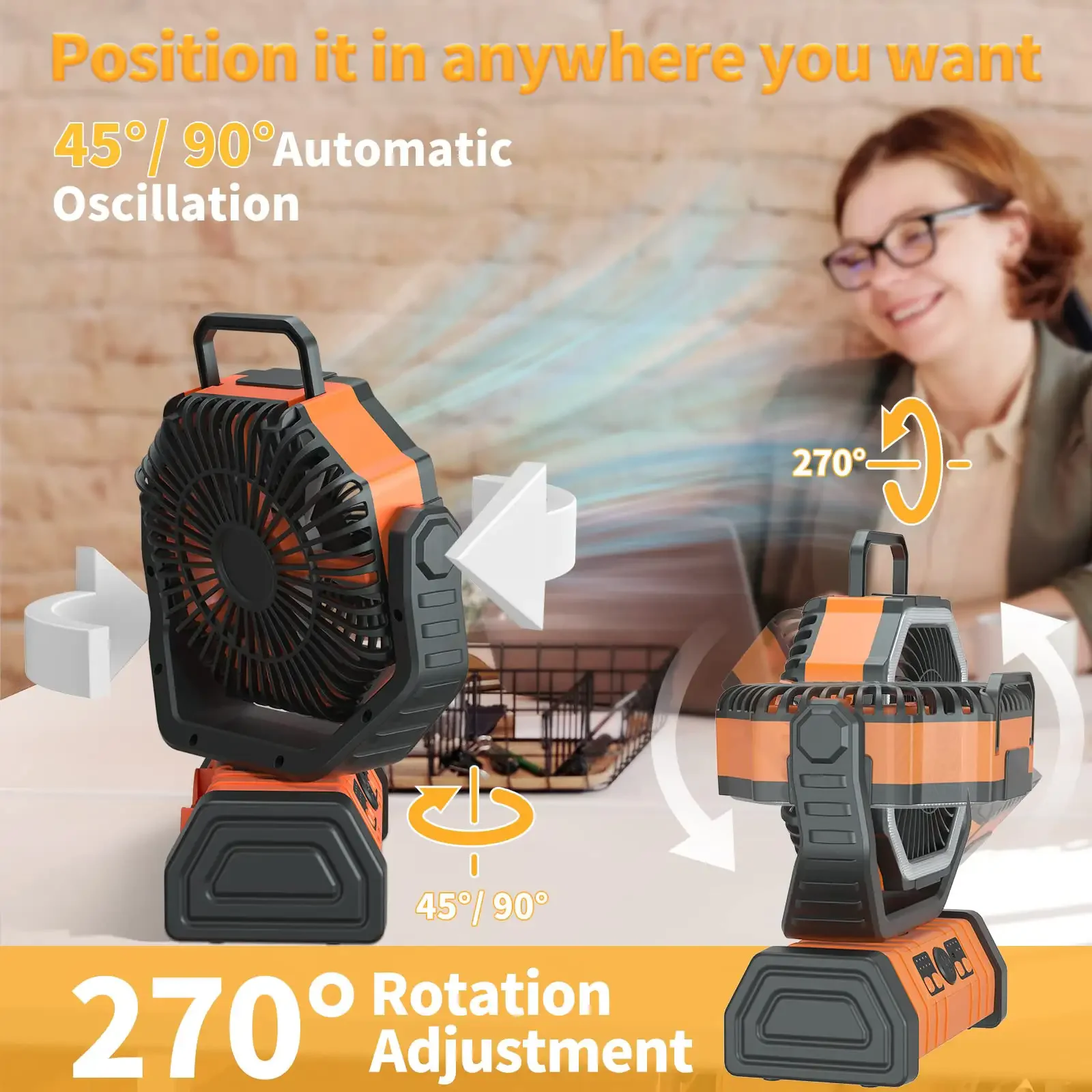 Portable 20000mah Fans Battery Operated Outdoor Usb Rechargeable Desk Fan Camping Fan With Led Lamp