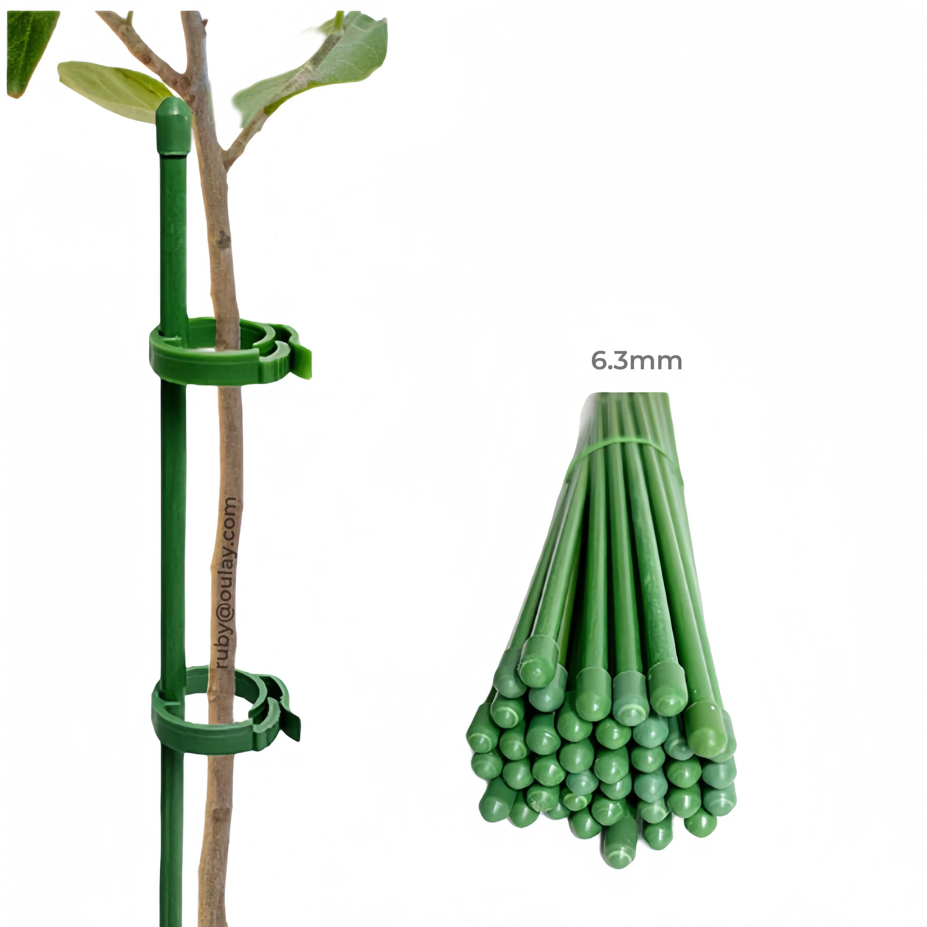 6.3mm or 7.8mm  30~90cm Garden Plant Support Pile  Resistant Bend Fiberglass Sticks   With Ring Buckles ( Price negotiated)