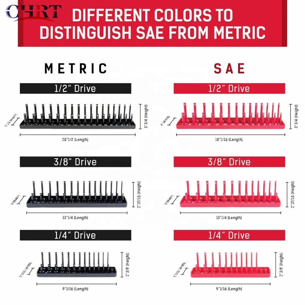 CHRT 3Pcs Socket Tray Set High Quality Plastic Socket Holder Organizer Red SAE & Black Metric 6 PCS Socket Organizer Tray Set
