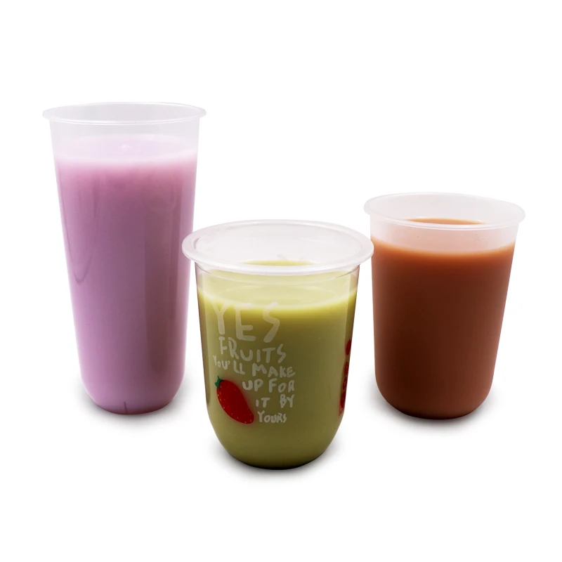 
Custom Printed Logo U Shape Transparent PP PET Plastic Cup with Dome Lids and Straw 