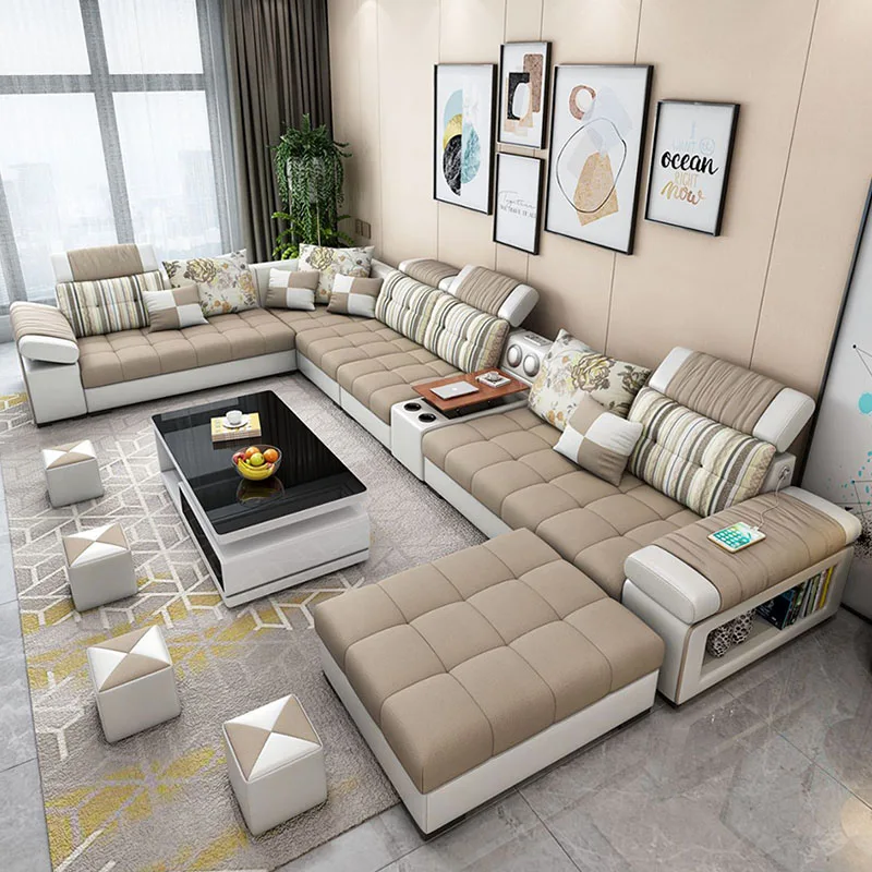 Hot sale luxury western style sectional fabric set U shape corner sofa  for Living room 7  seater sectional chaise lounge sofa