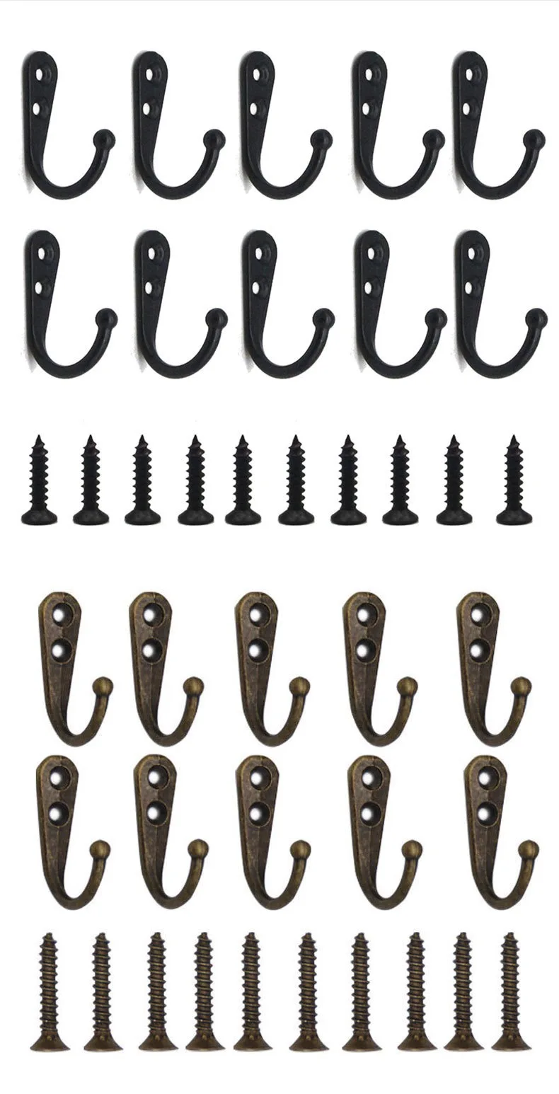 Factory price zinc alloy hooks(12PCS) for kitchen, bathroom, wall hooks with screws.