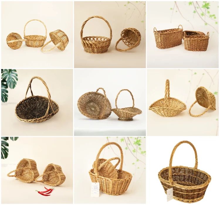 JY Cheap Black White Natural Flower Fruit Hand Wove Willow Wicker Storage Gift Basket Production China With Handles Fireplace