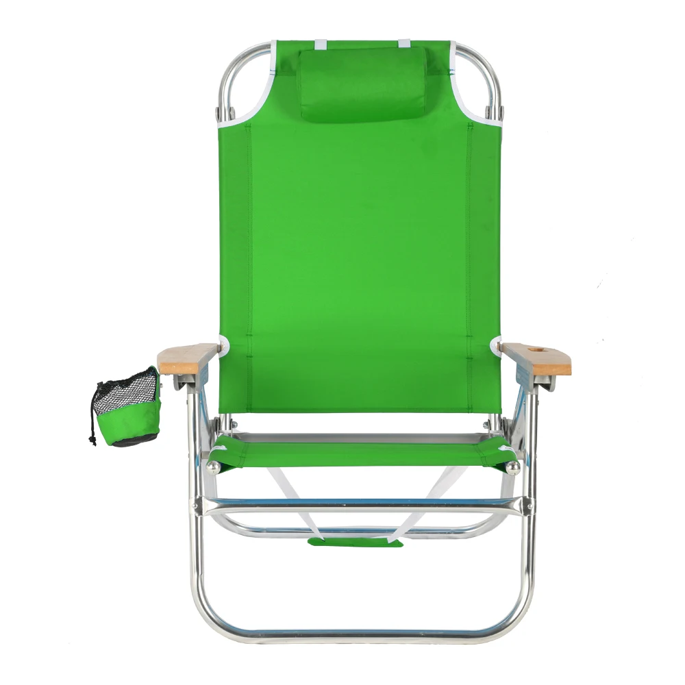 Outdoor comfortable 5-positions portable lightweight folding aluminum picnic camping beach lounge chair with cup holder