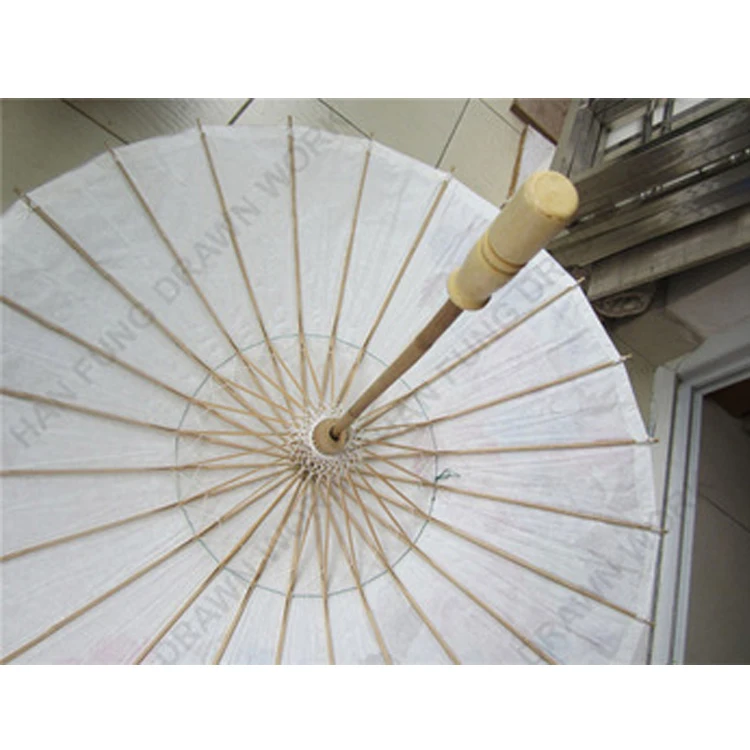 Wood handle white rice custom paper parasol