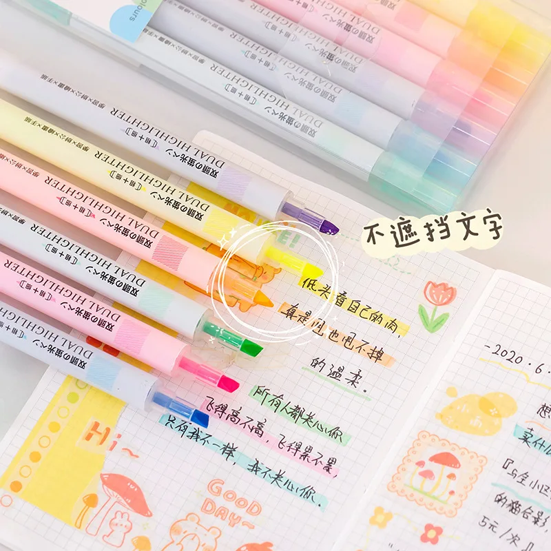 Colorful double-headed fluorescent pen student stationery classroom key mark marking pen graffiti hand account pen wholesale