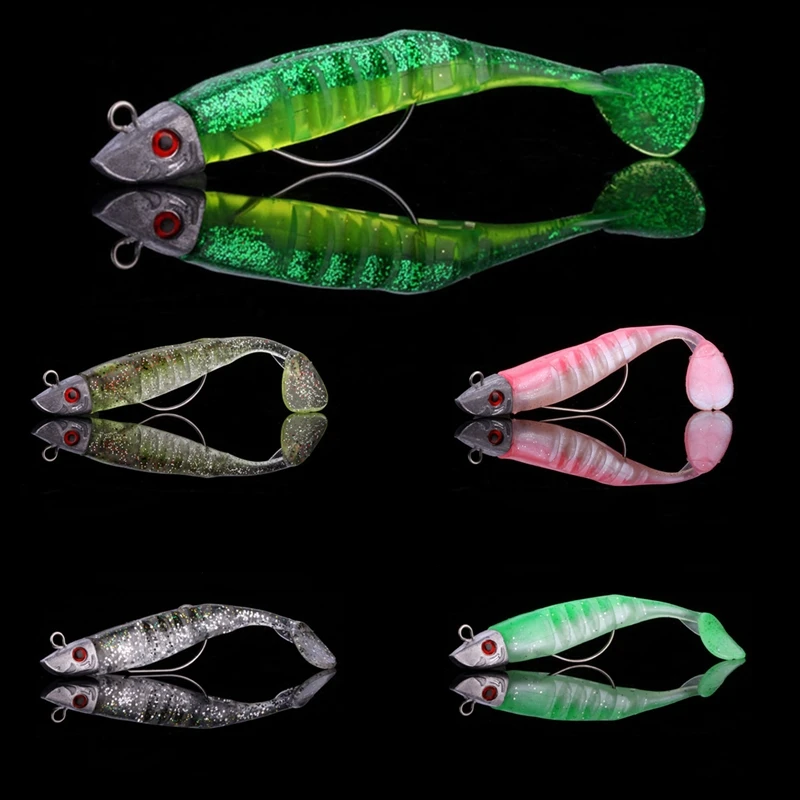Wholesale 130mm/26g 100mm/16g PVC Material T-tail Jig Head Lure With Crank Hook Bionic Soft Fishing Bait