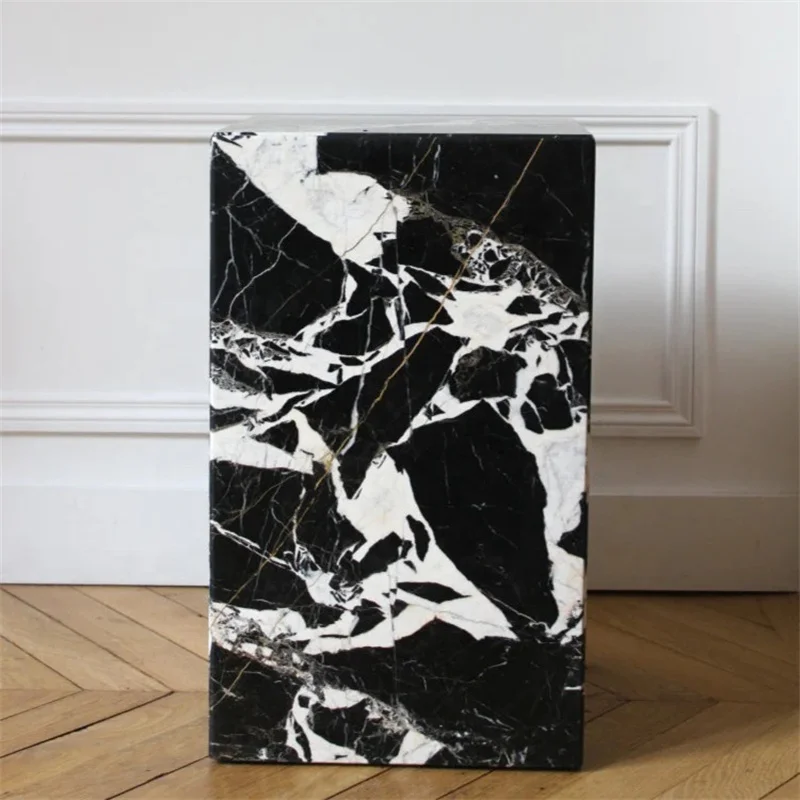 Most Popular Grand Antique Marble Plinth Side Table Celine Black Marble Nightstand Side Table Honed Surface