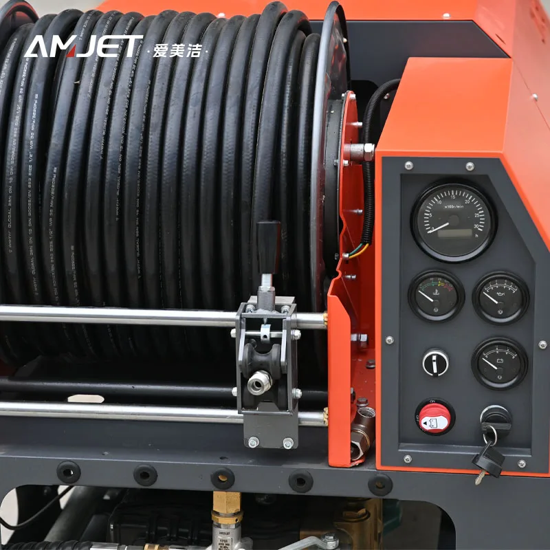 AMJET Unparalleled 150bar 115lpm Wireless start diesel pressure washer drain pipe cleaning machine sewer jetter machine waterjet