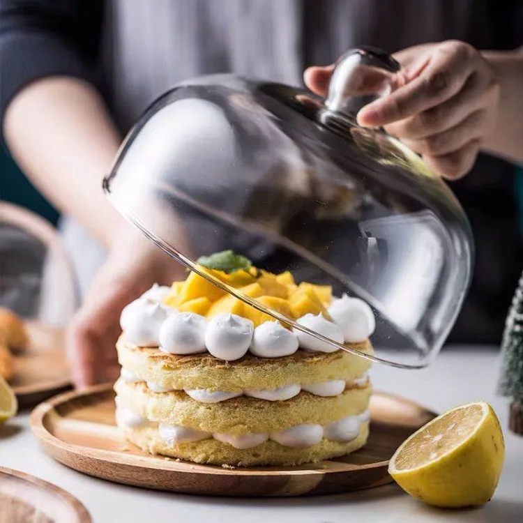 Wood Cake Stand With Dome Lid - Multifunctional Serving Platter and Cake Plate