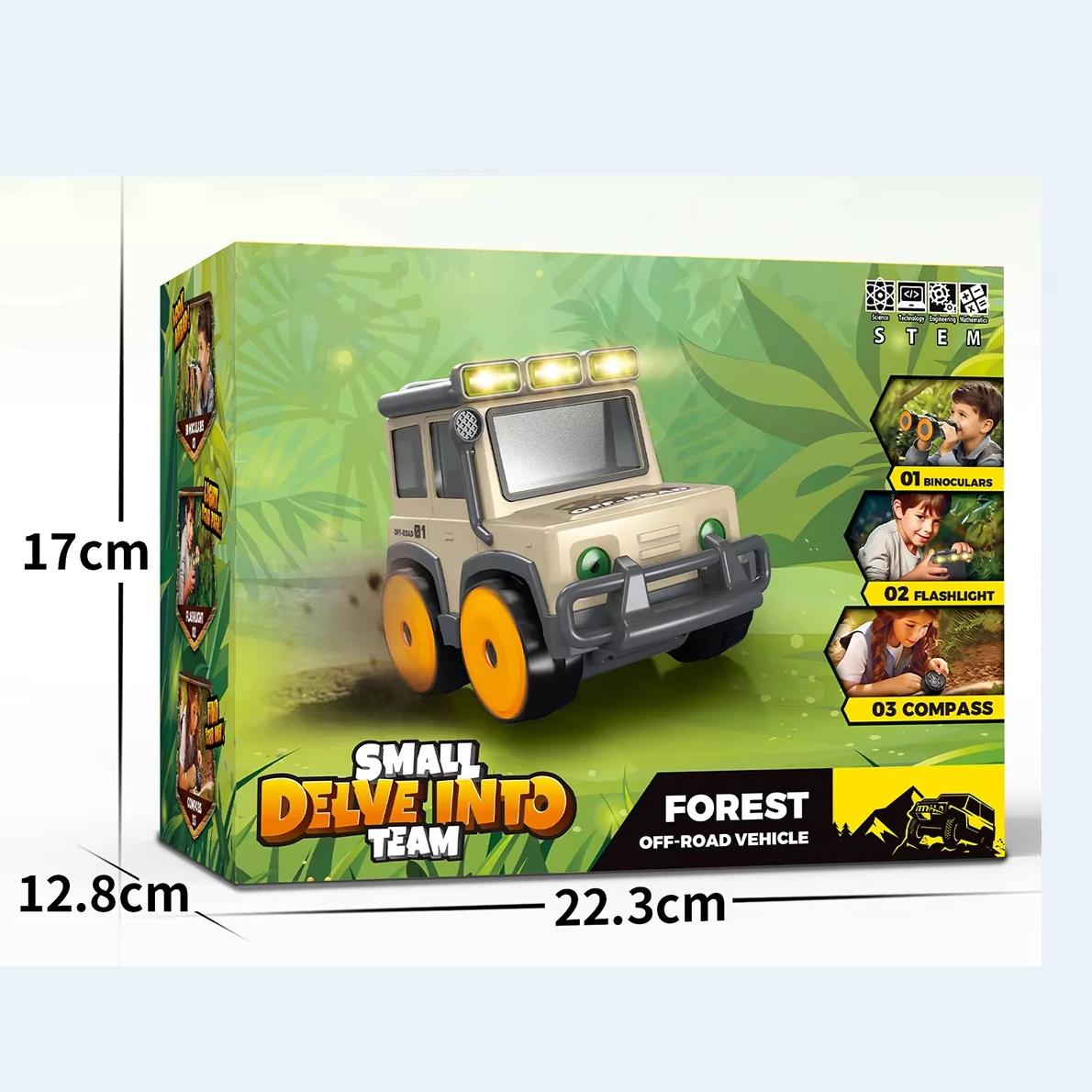 DWI 4 in 1 Big Adventures Binocular Searching Safari Car Toy Vehicle with Binoculars Flashlight and Compass