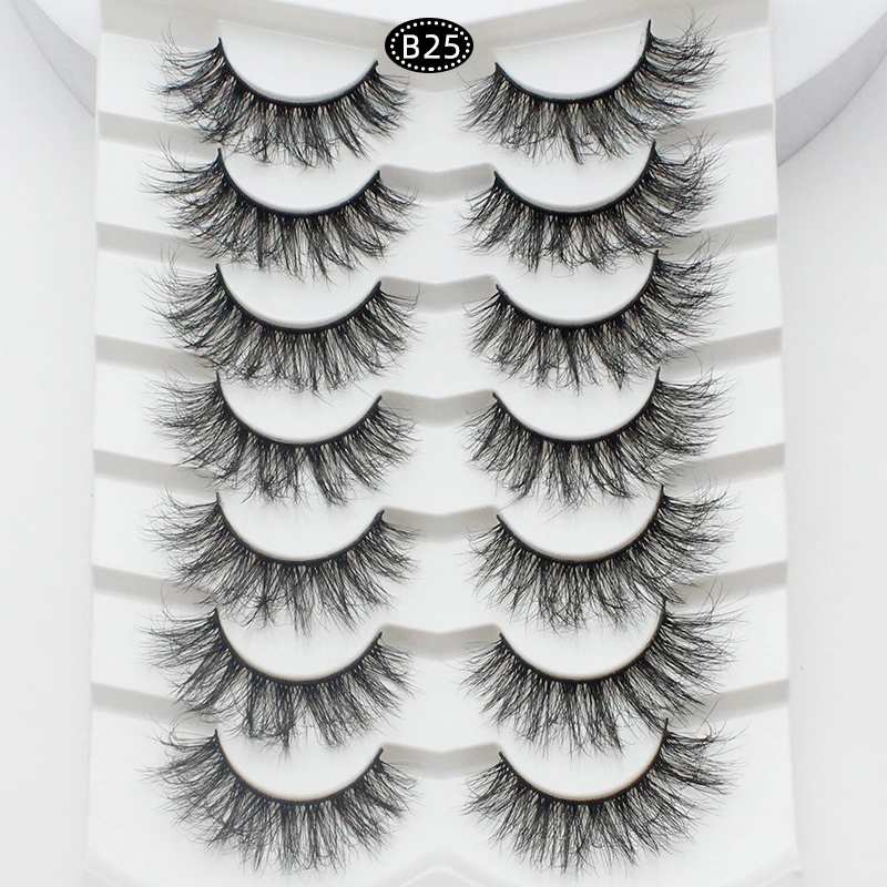 B25 fluffy wispy beauty eyelashes silk color lashes Winged faux mink 10 mm c d curl Full strip eyelashes Russian strip lashes