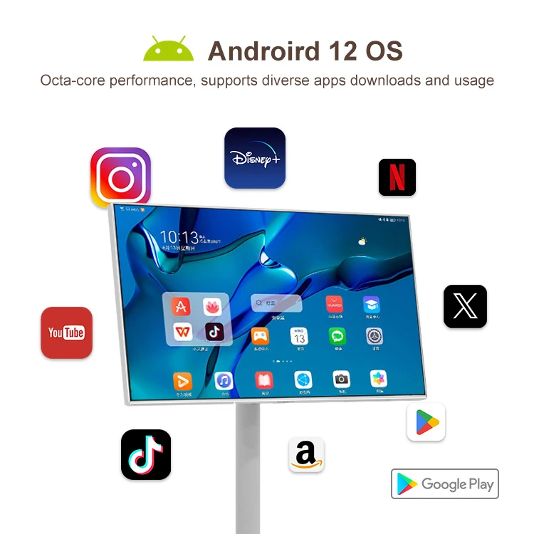 Новый 21 5 Дюймов 4k подставка вертикальный сенсорный экран Android Tv следуй за мной 27 дюймов 4 + 64 ГБ портативный смарт-телевизор с камерой