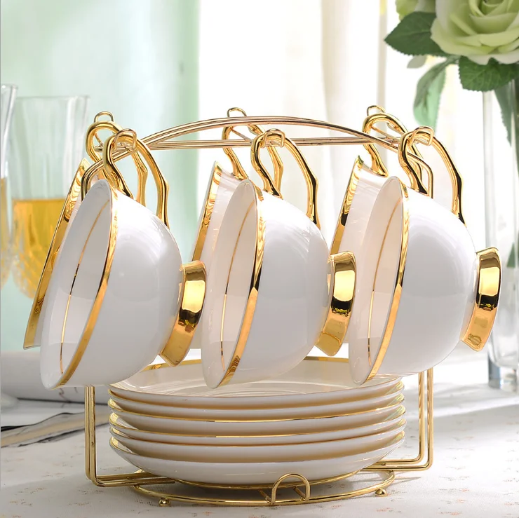 Оптовая продажа, Европейский роскошный стильный керамический кофейный сервиз OH43 с подставкой