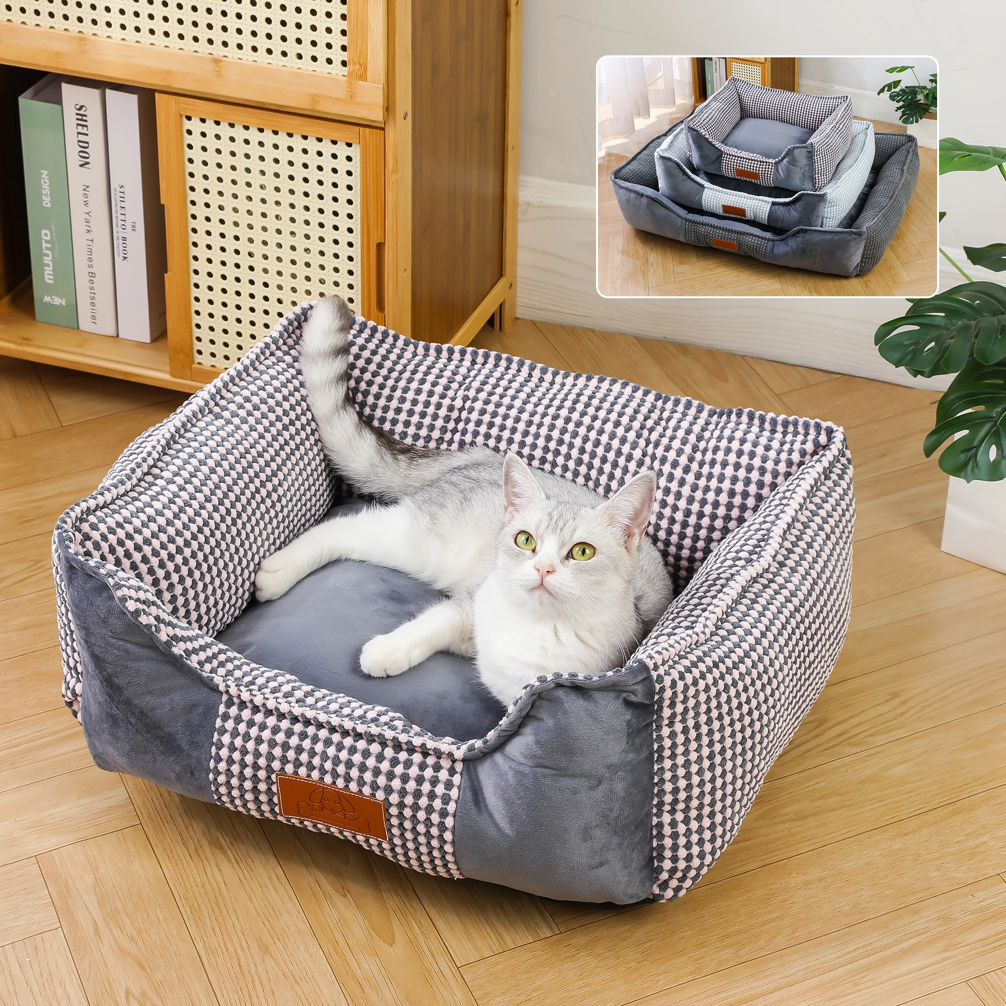New Splicing Velvet Square Pet Bed Dog Kennel Soft Comfortable Deep Sleep Pet Mat Bed Pet Supplies Dog Bed Factory Wholesale