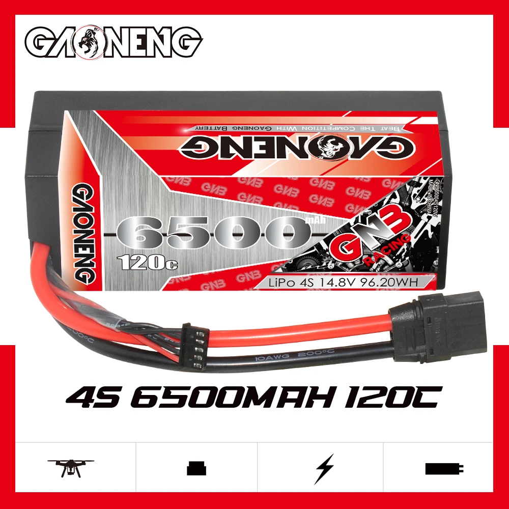 GNB GAONENG 6500MAH 4S 4S2P 14.8V 120C XT90 Cabled Hard Case RC LiPo Battery 1:8 1/8 RC Racing Car Boat Truck Truggy