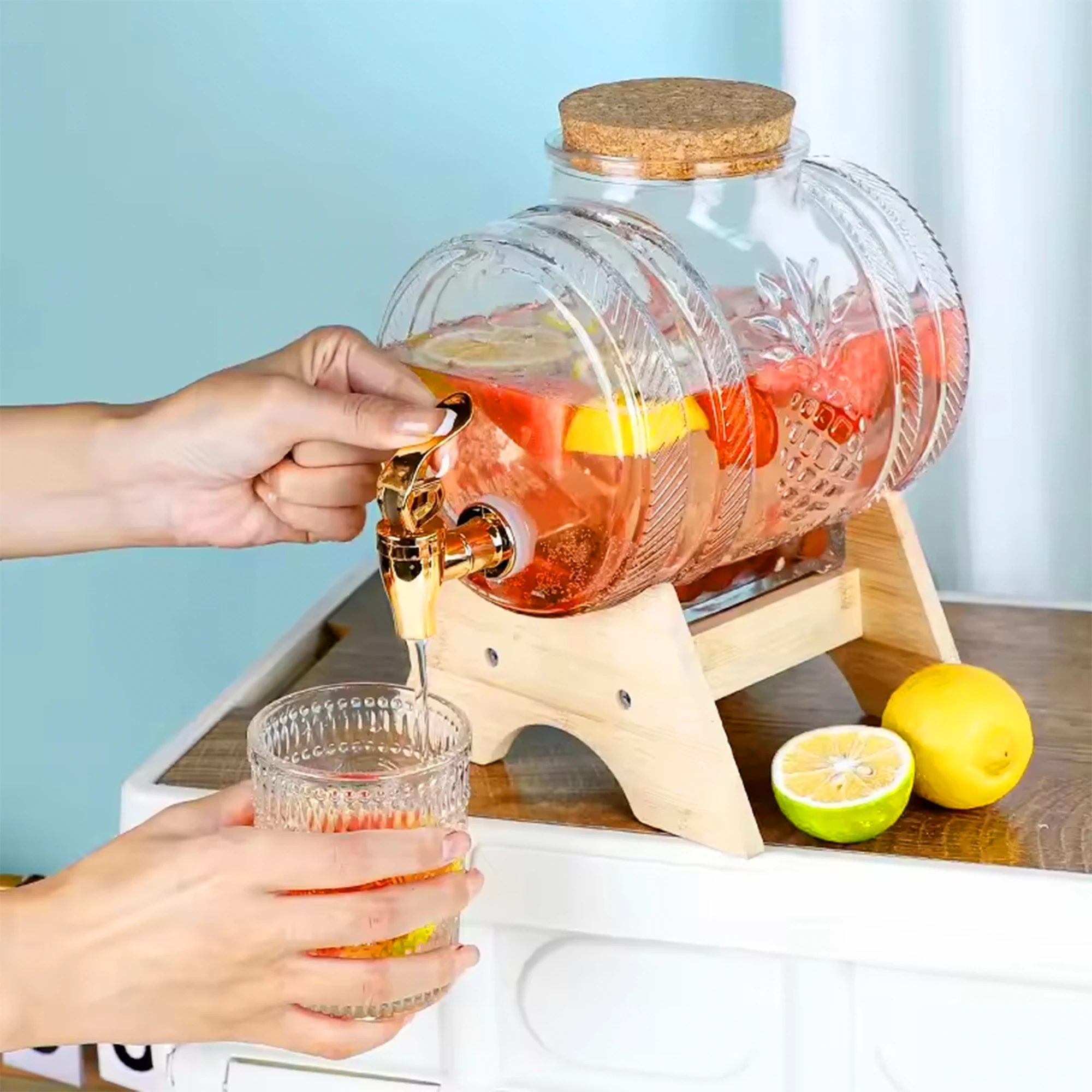 Bamboo Drink Dispenser Stand Apply to Drink Dispenser Barrel Thickened Glass Sealed Wine Jar Dispenser