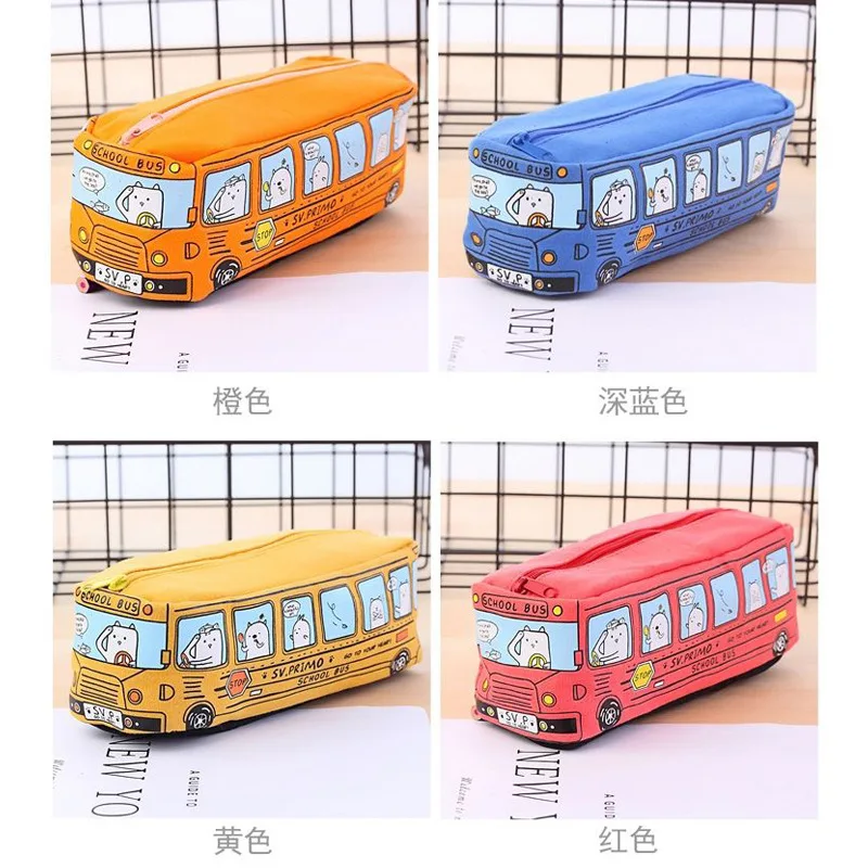 Cartoon bus pencil case bus shape pencil case student cute Korean pencil case canvas