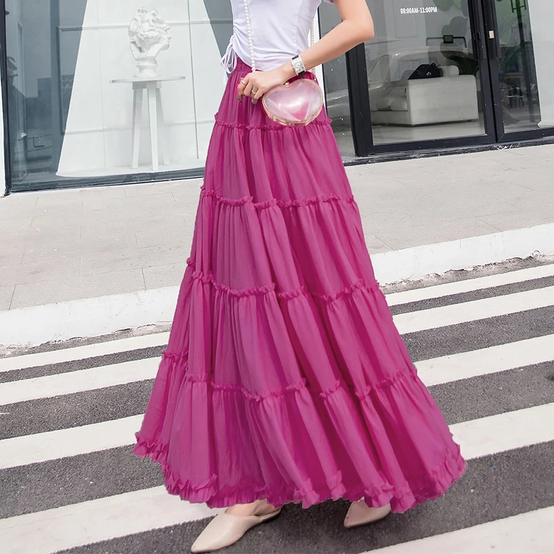 
Full Long Summer Flower Printed Chiffon Skirt 