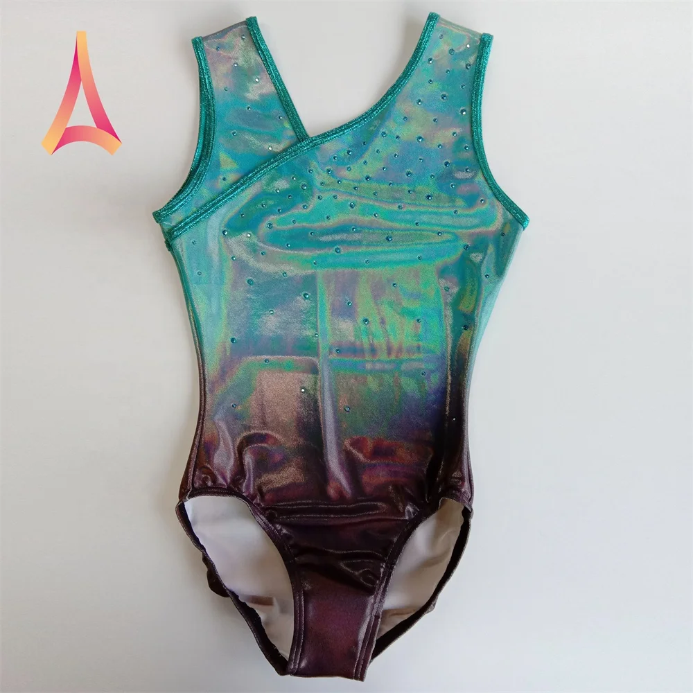 Mint Black ombre mystique Girls Leotard Gymnastics Leotards with bias neckline
