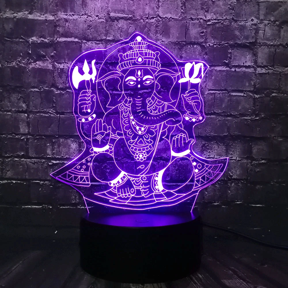 New Buddha Visual Lamp Touch 7 colors illusion RGB Table Desk Lamp Holiday Gift India Lord Elephant Props 3D LED USB Night Light