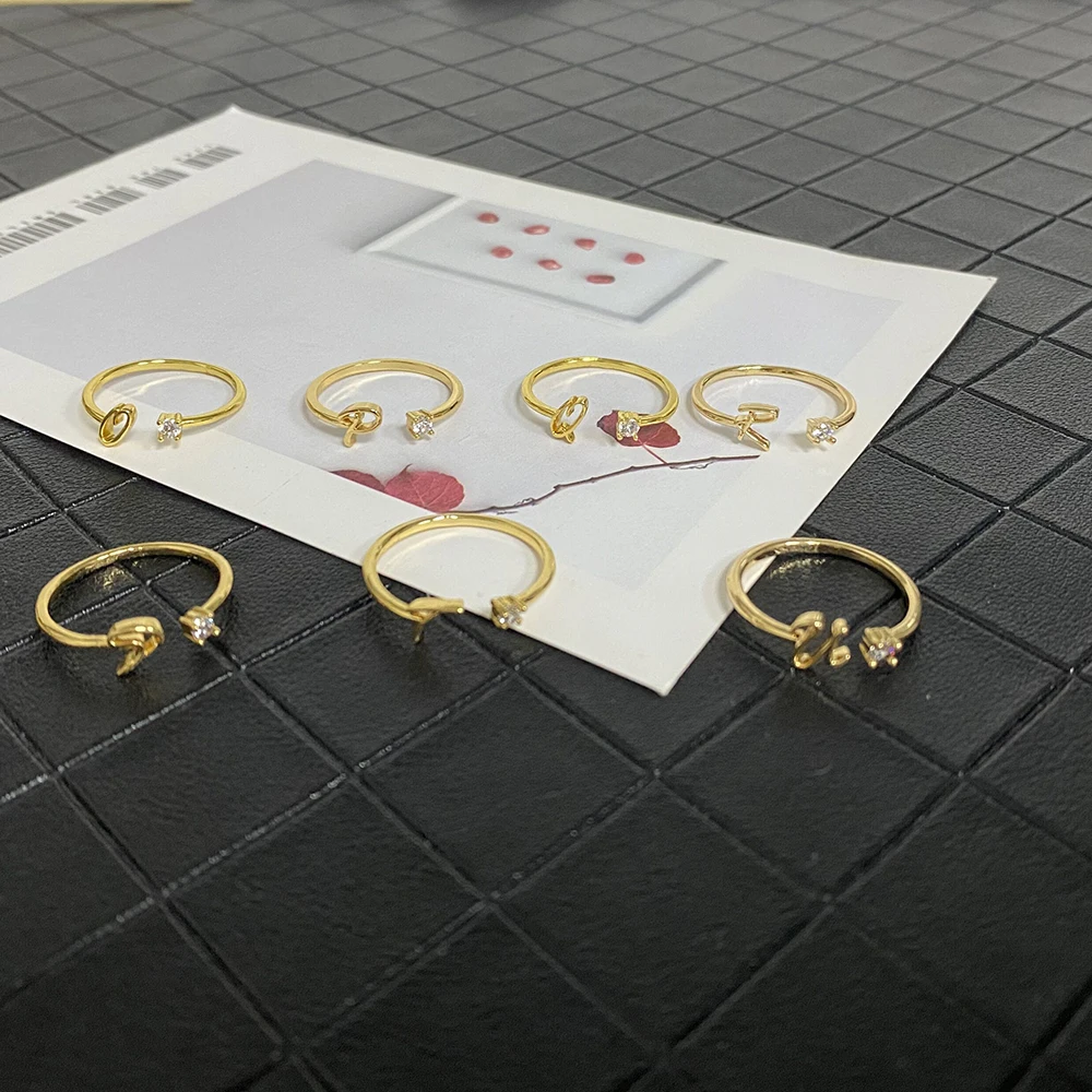 Resizable Knuckle Fashion Initial Gold Plated Letter Finger Ring Adjustable Diamond  Women Fashion Accessories
