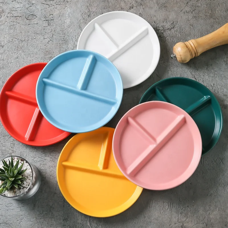 Western style baby like 8 inch round shape home use 3 divided partition china ceramic snack breakfast plate dishes