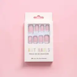 Wholesale 24pcs/box Pink Fake Nail Coffin Style Bride False Nails Pure Color Preaa On Nails