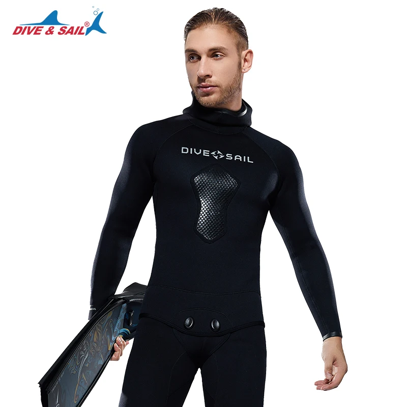 Wholesale Two Piece Men Hoodie Wetsuits 3mm 5mm 7mm CR Neoprene Free Diving Wet Suit Full Body Diving Spearfishing Wetsuit