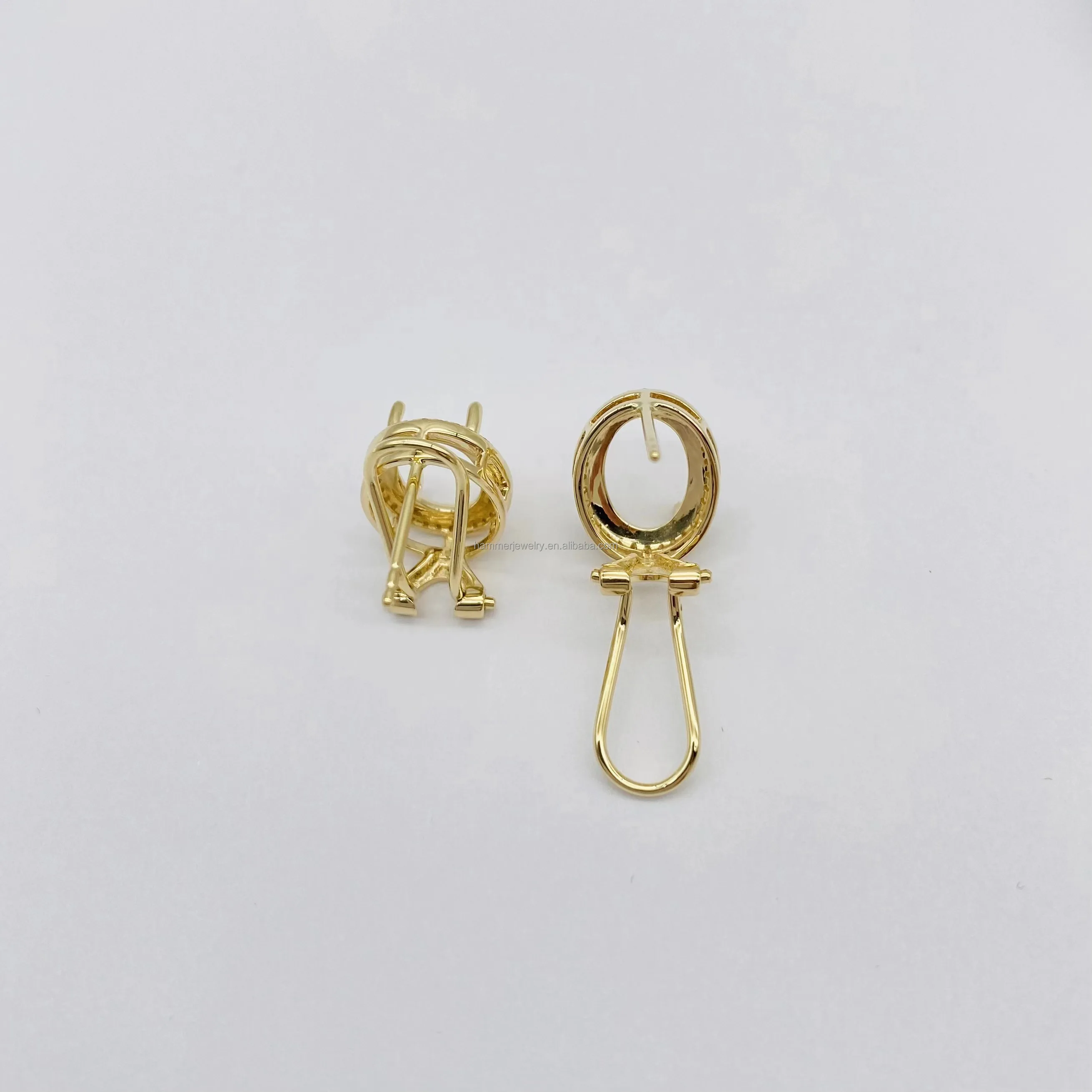 Professional Custom 14k Solid Gold Inlay Diamond Stud Oval Stone Earrings Semi Mounting Settings For Jewelry Making