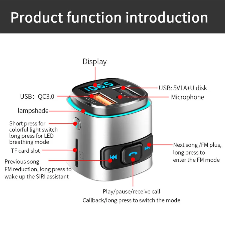  BC41 Aux Usb автомобильный адаптер Dual USB Автомобильное зарядное устройство FM передатчик беспроводной MP3 радио QC3.0