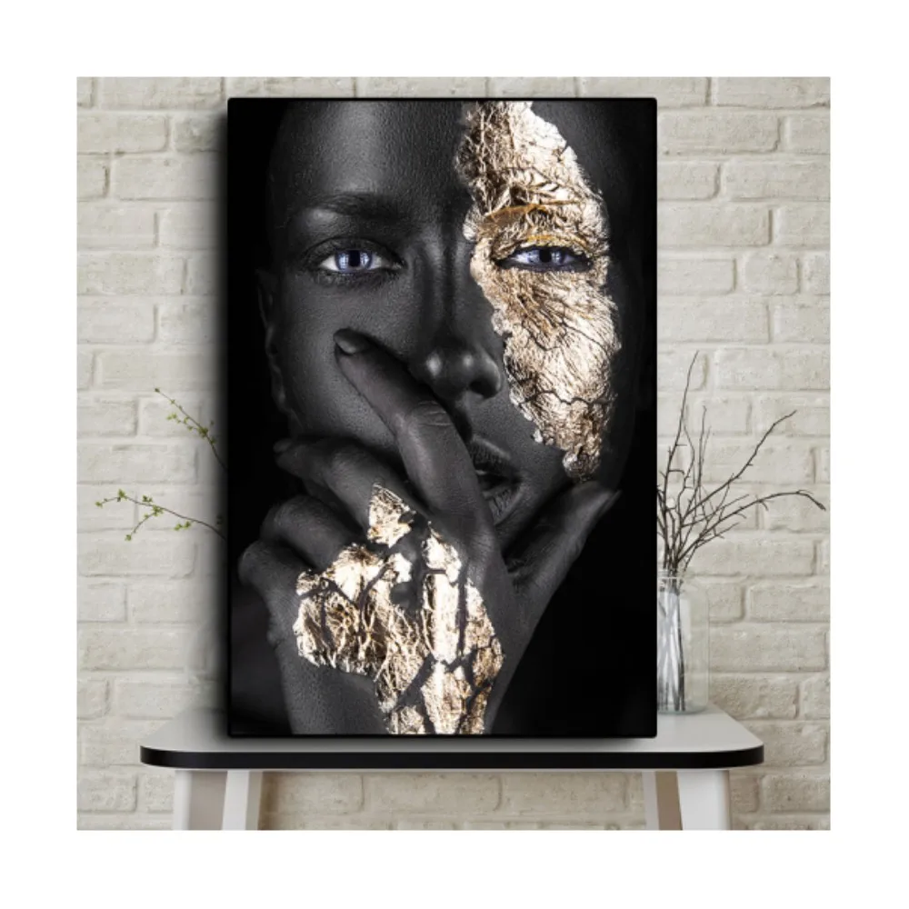African Art Black Gold Woman Oil Painting on Canvas Cuadros Posters and Prints Scandinavian Wall Art Picture for Living Room