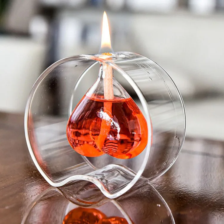 heart shaped oil candle glass lamp tabletop liquid reusable oil lamp holder wedding party decoration Lovely