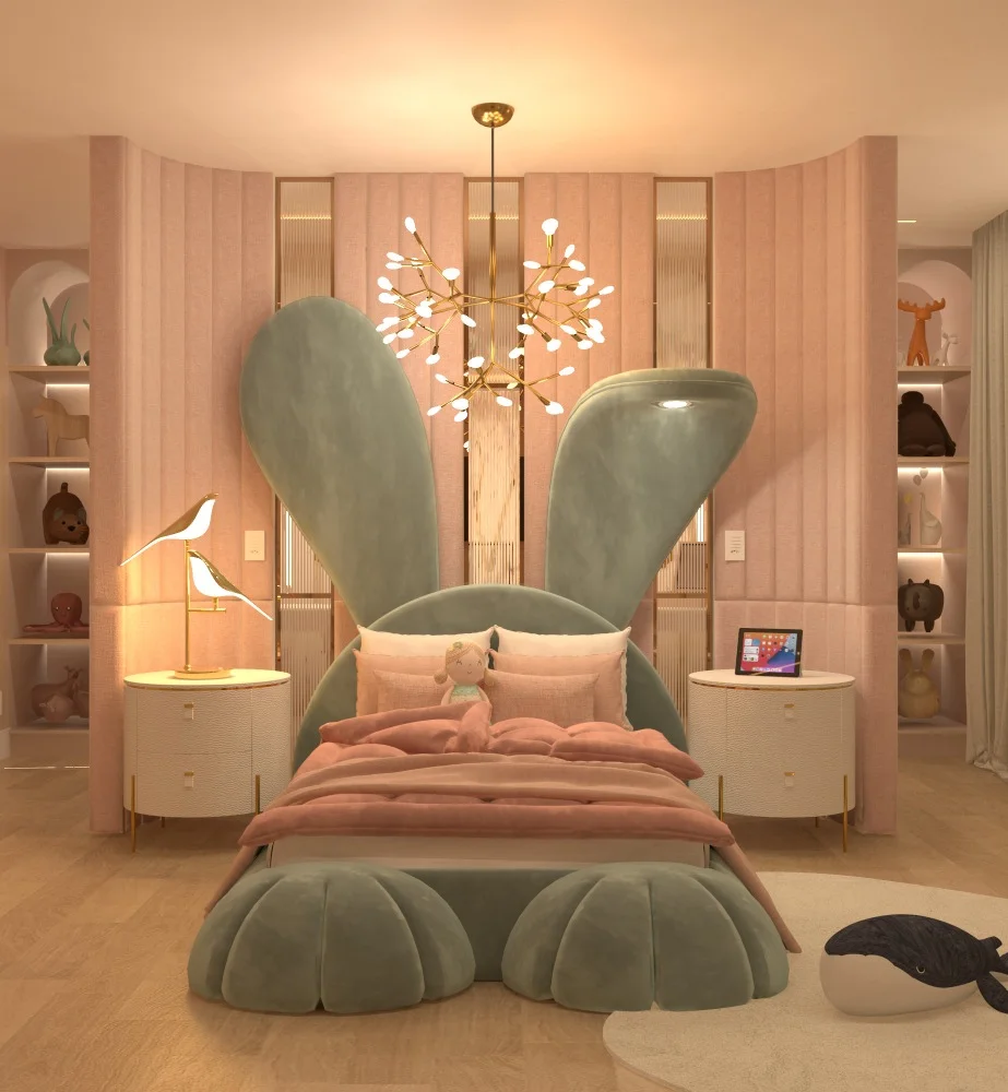 Kids furniture modern beds single children upholstered furniture princess kids child girl bed set for kids children