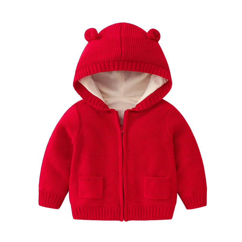
Toddler Boys Girls knitted Cardigan Jacket with Hood Cute Ear Spring Autumn Winter Sweater Outwear 