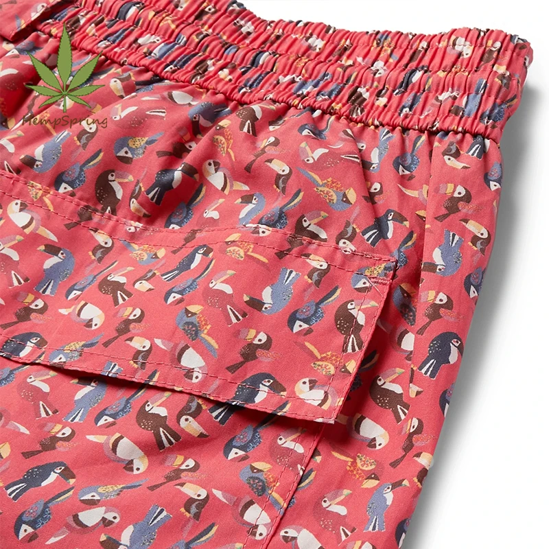 Hempspring Drawstring Poolside Shorts Loose Hawaii Shorts High Quality Men Beach shorts Natural Hemp Print Getaway Clothes