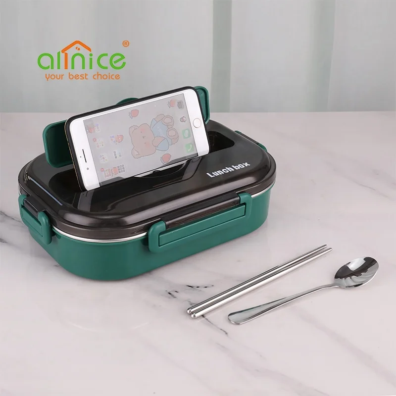 Creative Portable Square Bento Lunchbox 304 Stainless Steel Lunch Box With Tableware