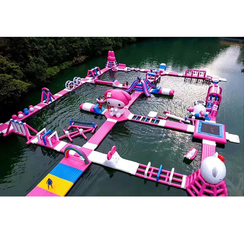 Commercial Inflatable Water Play Equipment Park Floating Island Inflatable Aqua Park With Water Slide Obstacles Course Games