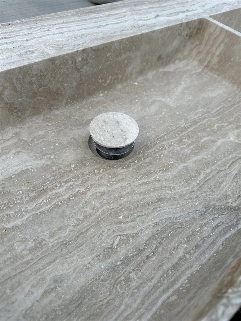 Factory Price Wall Mounted Bathroom Stone Basin Beige Travertine Wall Hanging Rectangle Bathroom Sink
